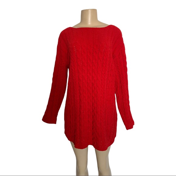 J Jill Cable Knit Ribbed Crew Neck Bold Red Super Soft Sweater - Picture 2 of 7